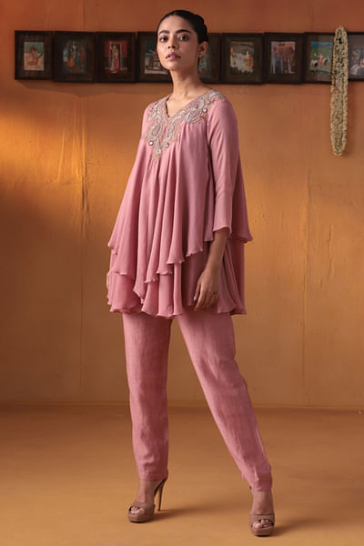Pink embroidered top and pants