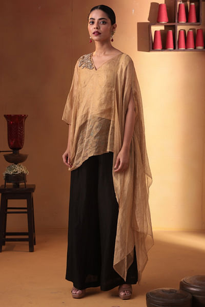 Gold embroidered drape top and palazzo