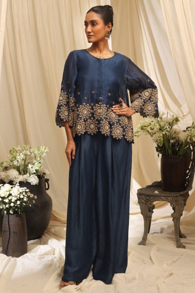 Navy blue embroidered co-ord set