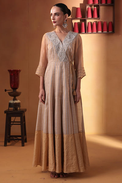 Gold embroidered angrakha dress