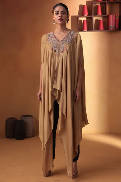 Gold embroidered cape set