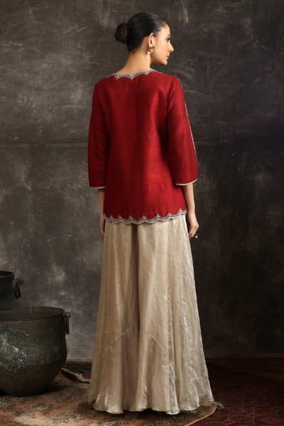Ekru Maroon and silver embroidered sharara set EKRUJUL26D150354