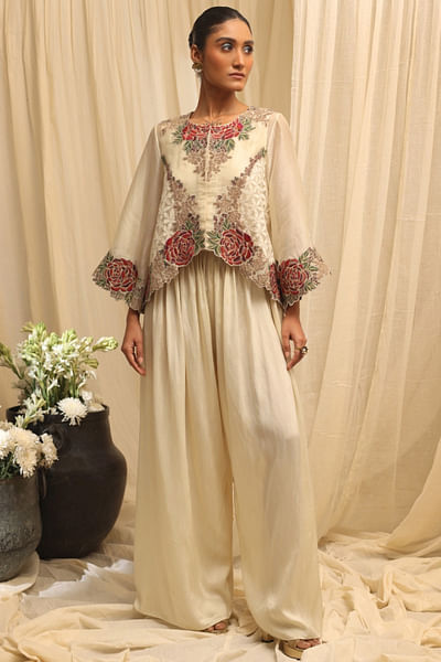 Ivory floral embroidered co-ord set