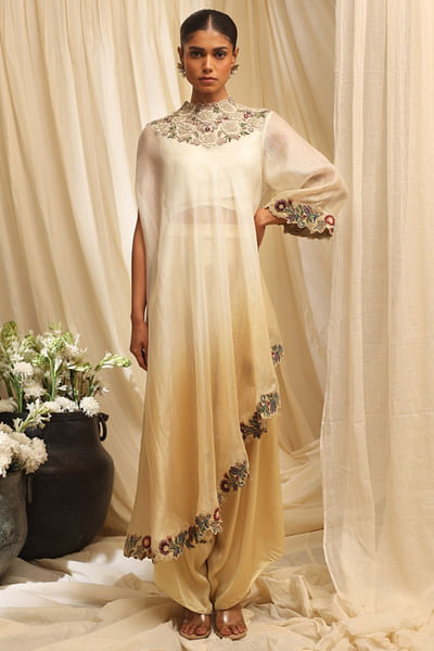 Ivory and beige shaded cape set