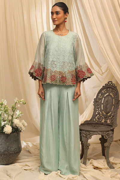 Aqua embroidered co-ord set