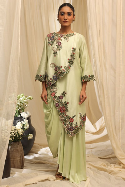 Mint green embroidered jacket set