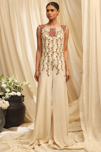 Ivory embroidered jumpsuit