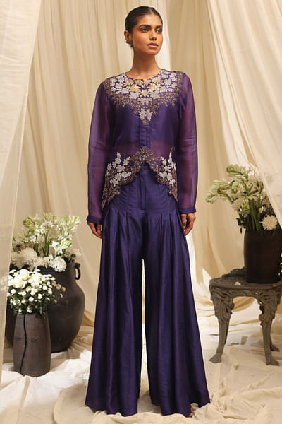 Purple embroidered jacket set