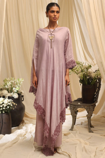 Lavender embroidered cowl cape set