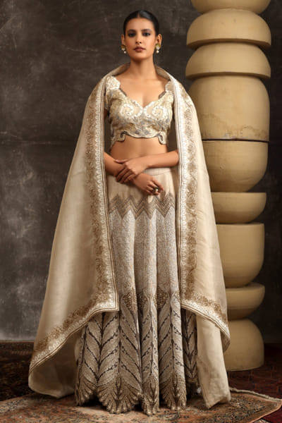 Ekru Grey and brown embroidered lehenga set EKRUJUL26D150361