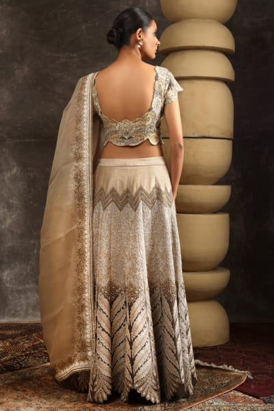 Ekru Grey and brown embroidered lehenga set EKRUJUL26D150361