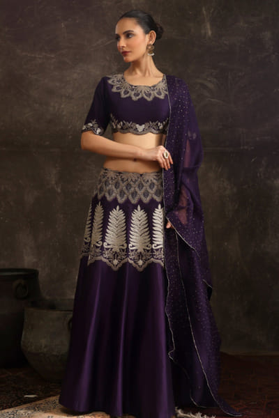 Ekru Purple embroidered lehenga set EKRUJUL26D150373