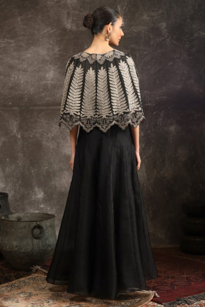 Ekru Black embroidered cape sharara set EKRUJUL26D150369