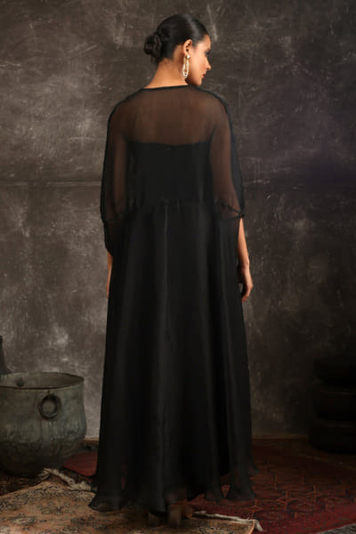 Ekru Black embroidered corset cape set EKRUJUL26D150368
