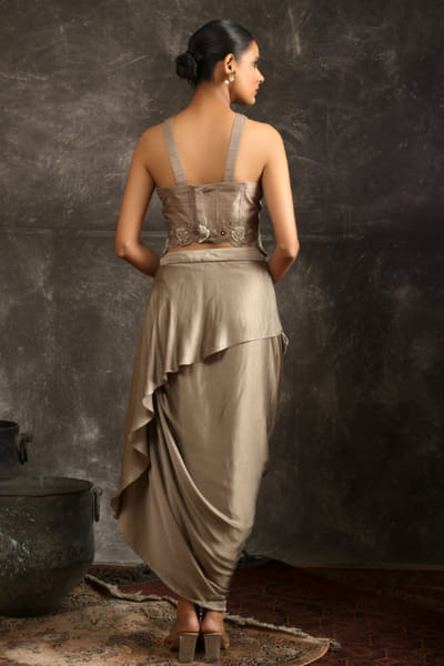 Ekru Grey embroidered corset drape skirt set EKRUJUL26D150352