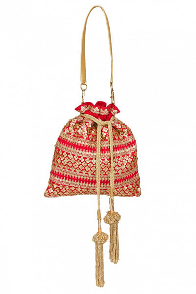 Red embellished potli bag