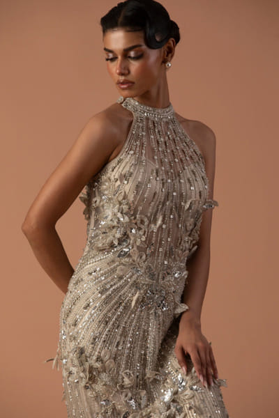 Champagne embroidered cocktail gown