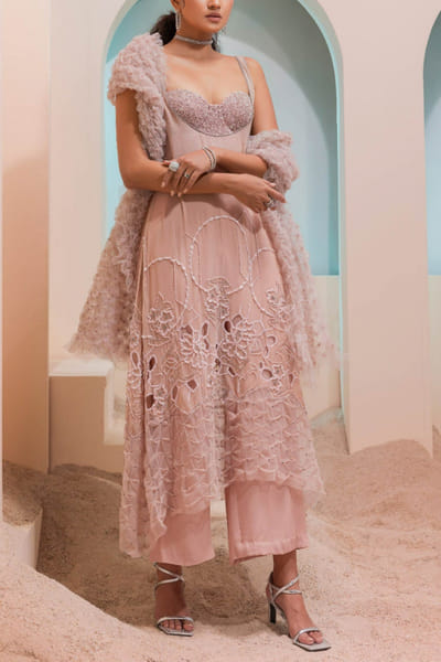 Esha Sethi Thirani Burnt pink embroidered tunic set ESTJULY2209