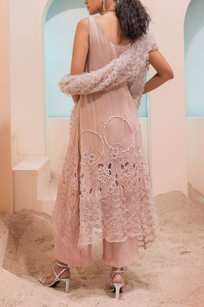Esha Sethi Thirani Burnt pink embroidered tunic set ESTJULY2209