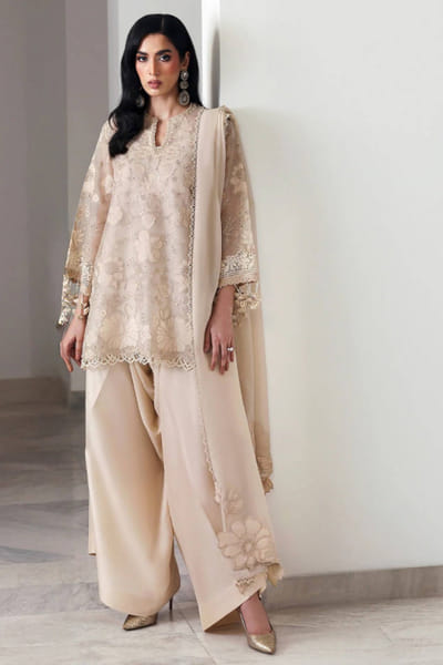 Champagne floral embroidery kurta set
