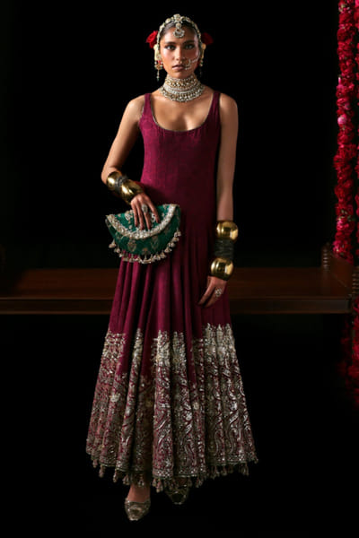 Hussain Rehar Purple gota embroidered tasselled anarkali set HUSSMAY26D244460