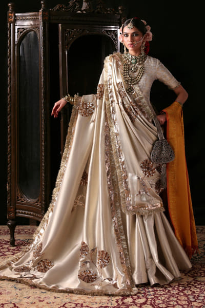 Hussain Rehar Silver gold banarasi sequin tassel gharara set HUSSMAY26D244478