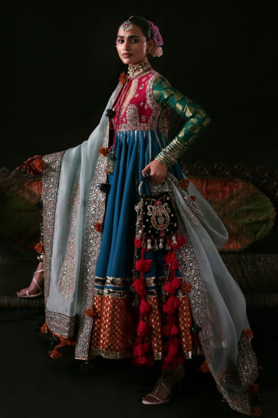 Hussain Rehar Multicolour embellished banarasi anarkali set HUSSMAY26D244483