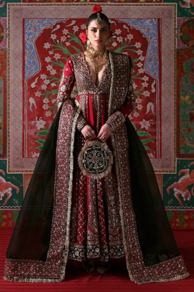 Hussain Rehar Crimson red embellished anarkali set HUSSMAY26D244480