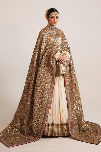 Gold and white gotta embroidered lehenga set