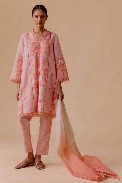 Pink floral printed kurta set