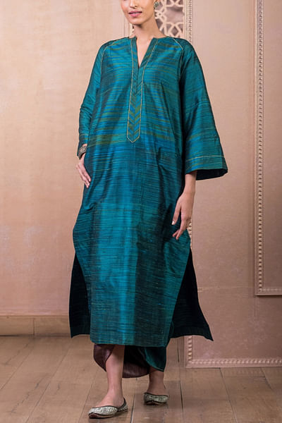 Teal handwoven textured long tunic