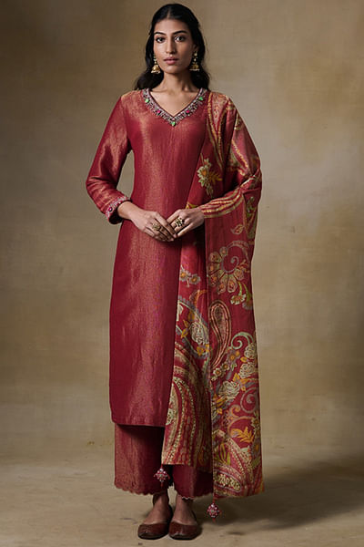 Rust embroidered kurta set