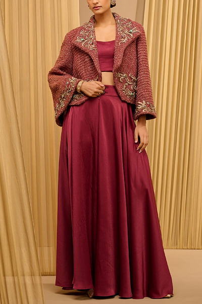 Wine floral embroidered jacket