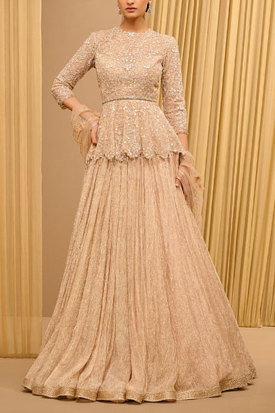 Ivory and gold embroidered peplum lehenga set