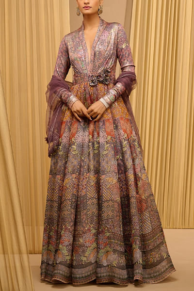 Multicolour floral printed anarkali set