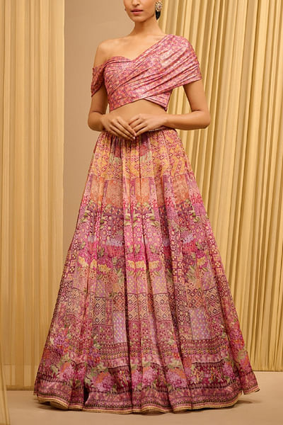 Pink floral printed lehenga set