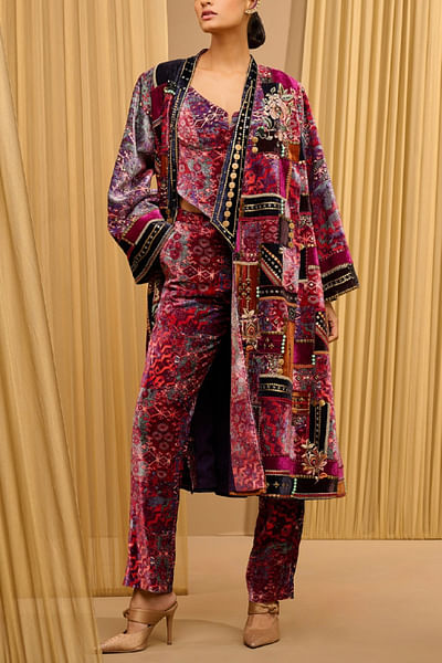 Multicolour geometric printed jacket set