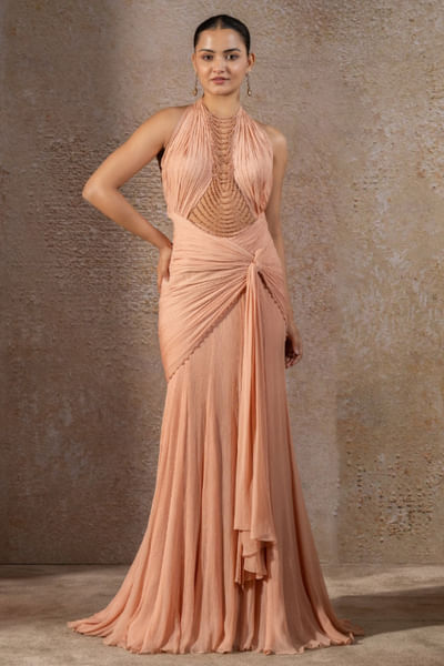 Blush pearl embellished concept sari gown