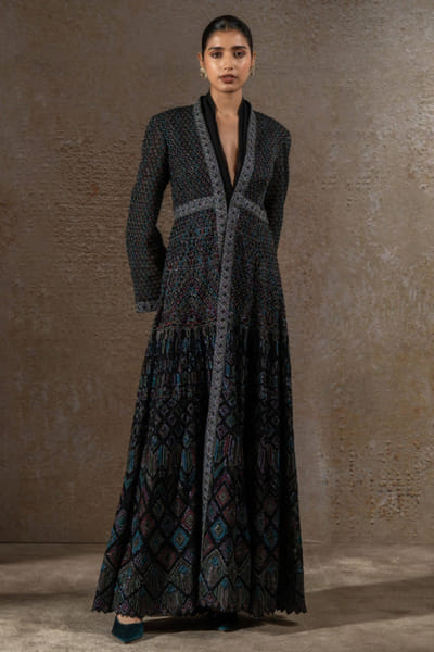 Black sequin embroidered jacket dress set