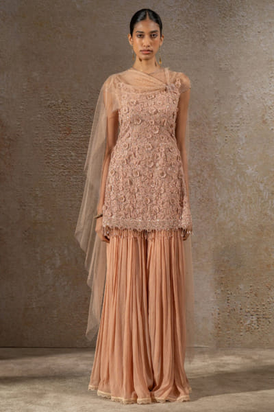 Blush Swarovski embellished sharara set