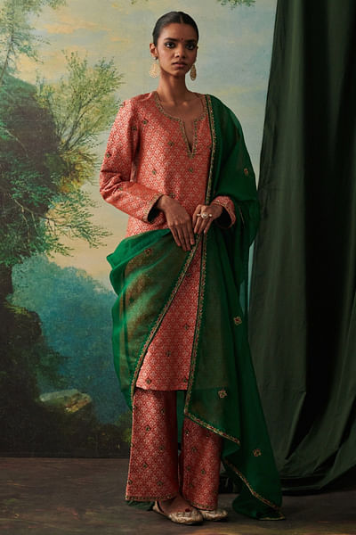 Green sequin embroidered dupatta