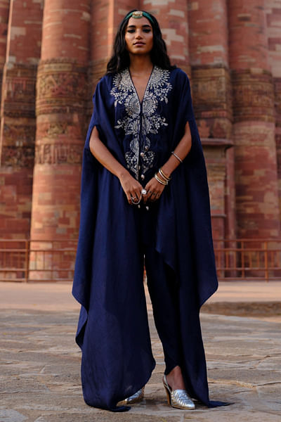 Purple zardozi embroidered cape set