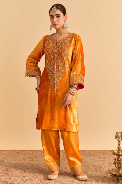 Orange embroidered kurta and salwar set