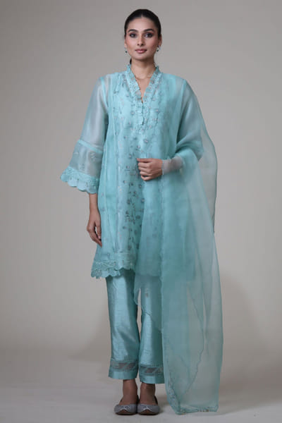 Mint organza dupatta