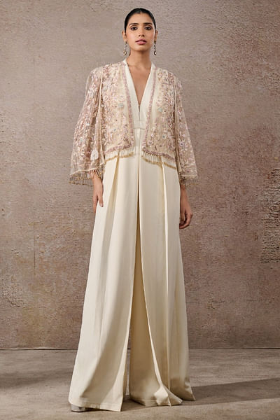 Ivory floral embroidered cape