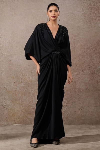 Black embroidered kaftan dress