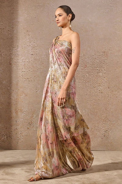 Multicolour one-shoulder draped jumpsuit