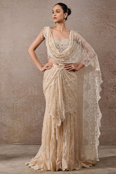 Ivory embroidered concept sari set
