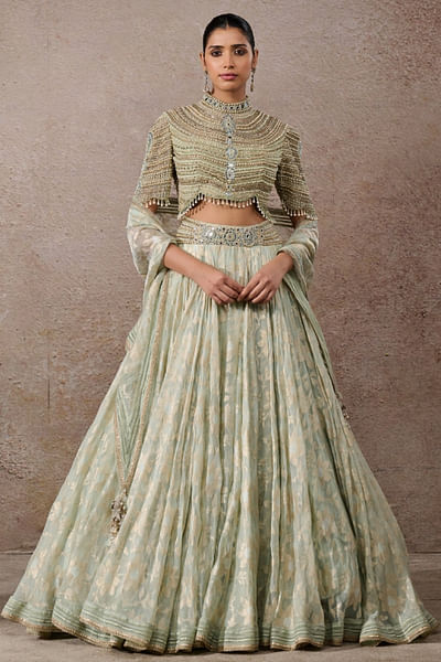 Mint pearl embroidered lehenga set