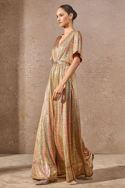 Multicolour printed foil jersey jumpsuit